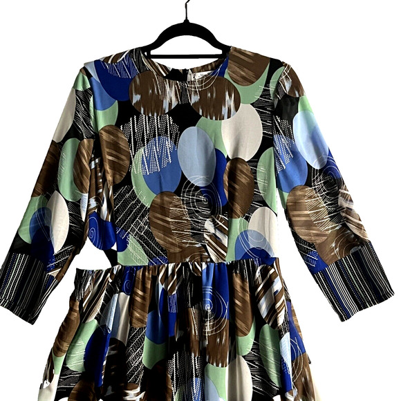Womans Midi Dress SZ L Geometric Art Multi-Color Party Casual Flowy Colorful - Picture 1 of 15